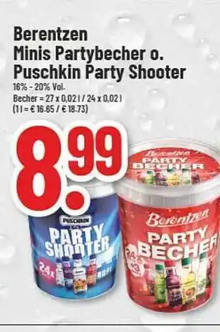 trinkgut Berentzen minis partybecher oder puschkin party shooter Angebot