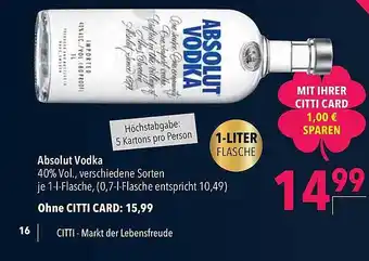 CITTI Markt Absolut vodka Angebot