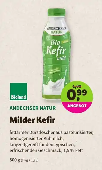 Biomarkt Bioland Andechser Natur Milder Kefir 500g Angebot