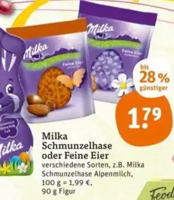 tegut Milka Schmunzelhase oder Feine Eier 90g Angebot