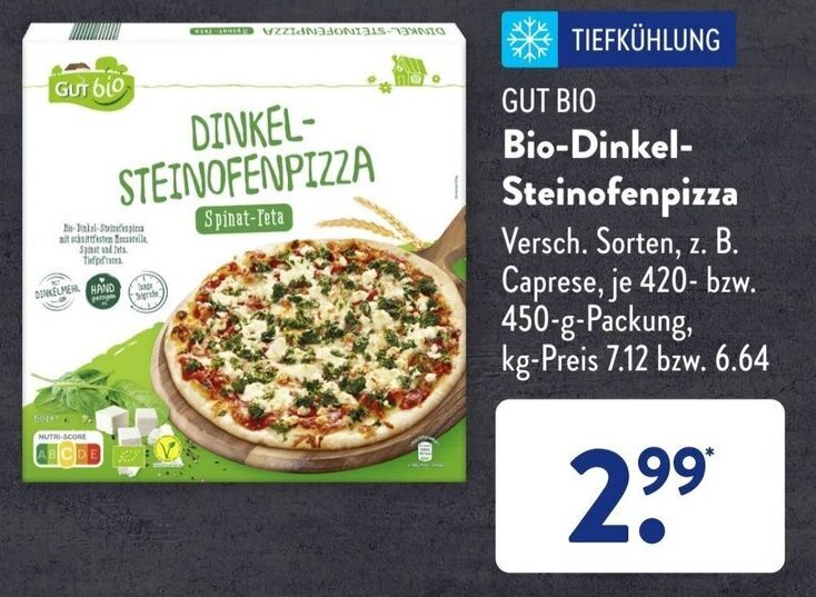 Gut Bio BioDinkel Steinofenpizza 420450 g Packung Angebot bei Aldi Süd