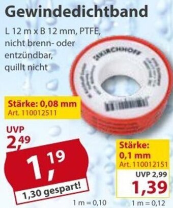 Sonderpreis Baumarkt Gewindedichtband Angebot