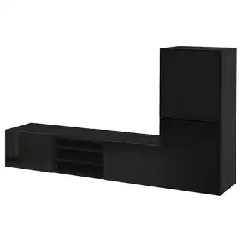 IKEA Bestå tv-komb. mit vitrinentüren schwarzbraun/selsviken hochglanz/rauchglas schwarz Angebot