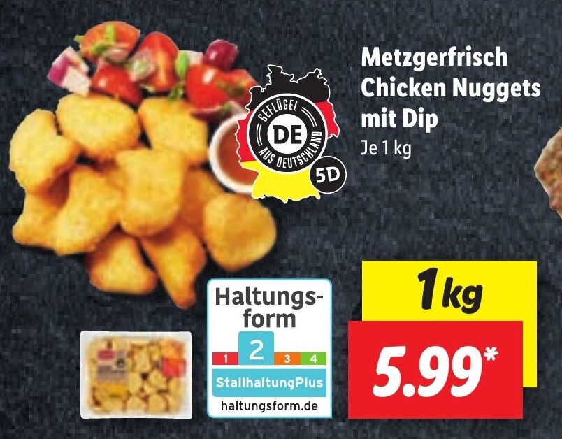 Metzgerfrisch Chicken Nuggets mit Dip 1kg Angebot bei Lidl