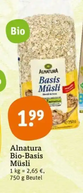 tegut Alnatura Bio Basis Müsli 750g Beutel Angebot