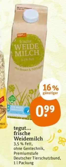 tegut Tegut Frische Weidemilch 1L Angebot