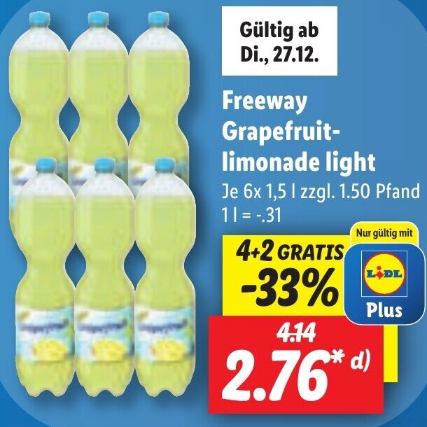 Freeway Grapefruitlimonade light 6x1,5 L Angebot bei Lidl