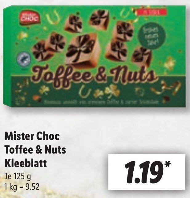 Mister Choc Toffee & Nuts Kleeblatt 125 g Angebot bei Lidl