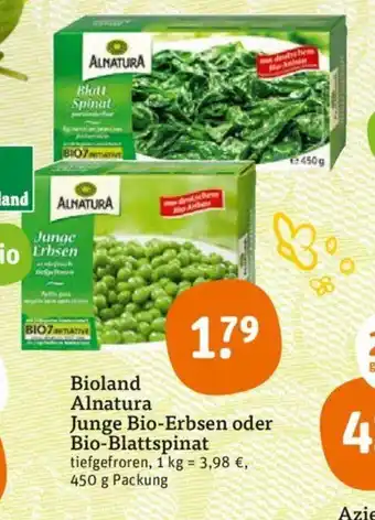 tegut Bioland Alnatura Junge Bio Erbsen oder Bio Blattspinat 450g Angebot