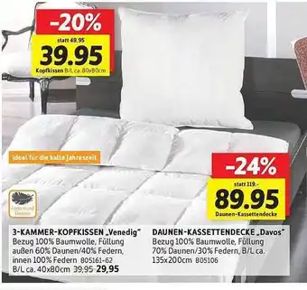 SCONTO 3-kammer-kopfkissen „venedig“ oder daunen-kassettendecke „davos“ Angebot