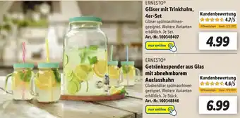 Lidl Ernesto Gläser mit Trinkhalm, 4er Set Angebot