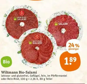 tegut Wiltmann Bio Salami 80g Angebot