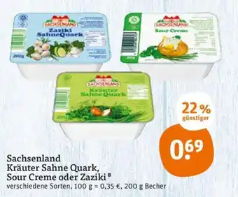 tegut Sachsenland Kräuter Sahne Quark, Sour Creme oder Zaziki 200g Becher Angebot