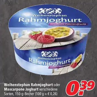 Marktkauf Weihenstephan Rahmjoghurt oder Mascarpone Joghurt 150g Becher Angebot