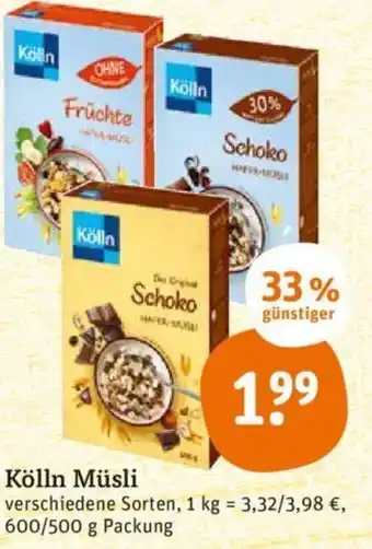 tegut Kölln Müsli 600/500g Angebot