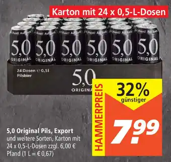 Marktkauf 5,0 Original Pils, Export 24x0,5L Angebot