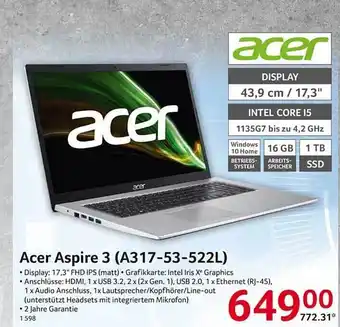 Selgros Acer aspire 3 (a317-53-522l) Angebot