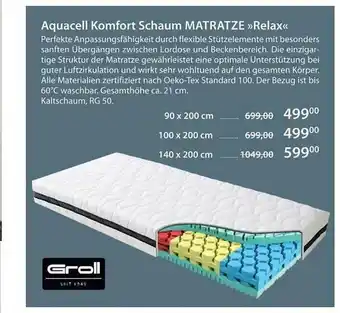 Knutzen Wohnen Aquacell komfort schaum matratze „relax“ Angebot