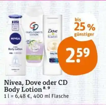 tegut Nivea, Dove oder CD Body Lotion 400ml Angebot