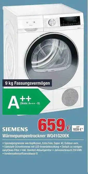 Electroplus Siemens wärmepumpentrockner wq41g20ek Angebot