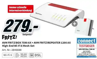 MediaMarkt AVM Fritz! Box 7590 AX + AVM Fritz! Repeater 1200 AX High End WiFi 6 Mesh Set Angebot