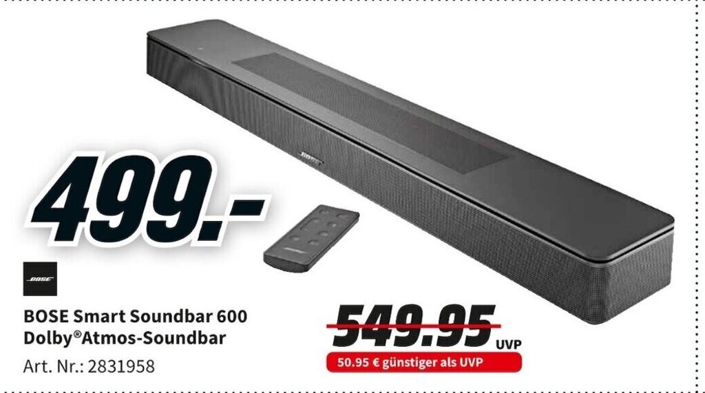Bose Smart Soundbar 600 Dolby Atmos Soundbar Angebot bei MediaMarkt