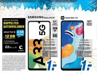 Expert Bening Samsung galaxy a33 5g oder redmi note 11s mit congstar allnet flat m Angebot