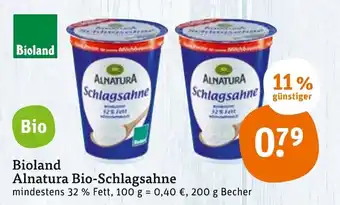 tegut Bioland Alnatura Bio Schlagsahne 200g Becher Angebot