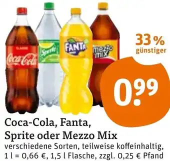 tegut Coca-Cola, Fanta, Sprite oder Mezzo Mix 1,5L Angebot