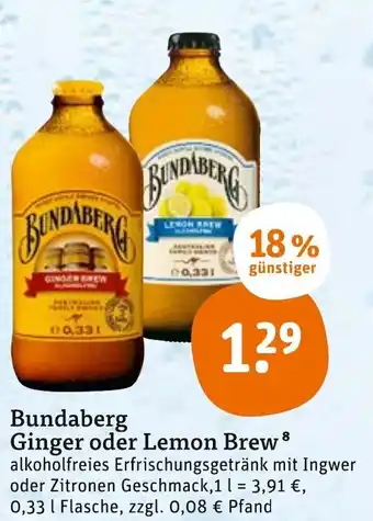 tegut Bundaberg Ginger oder Lemon Brew 0,33L Angebot