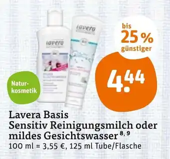 tegut Lavera Basis Sensitiv Reinigungsmilch oder mildes Gesichtswasser 125ml Angebot