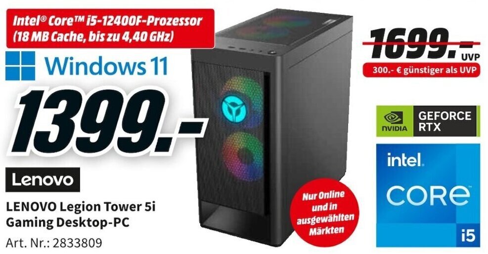 Lenovo Legion Tower 5i Gaming Desktop PC Angebot bei MediaMarkt
