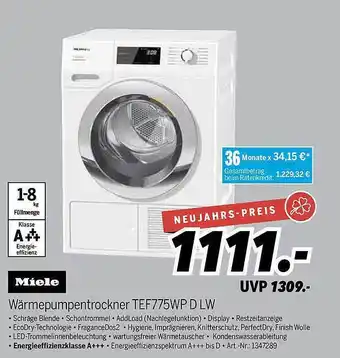 MEDIMAX Miele wärmepumpentrockner tef775wp d lw Angebot