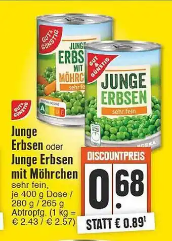 E-Center Gut & günstig junge erbsen oder junge erbsen mit möhrchen Angebot