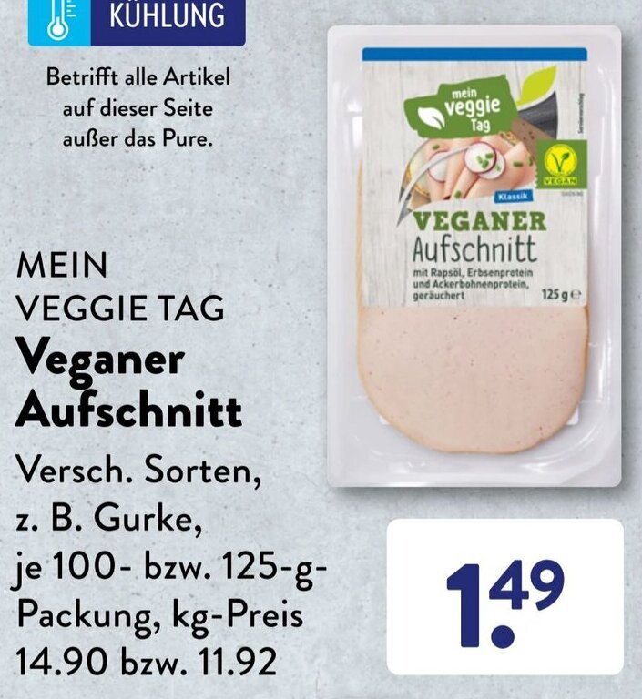 Mein Veggie Tag Veganer Aufschnitt 100125 g Packung Angebot bei Aldi Süd