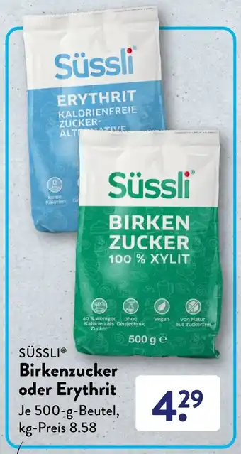 Aldi Süd Süssli Birkenzucker oder Erythrit 500 g Beutel Angebot