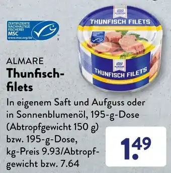 Aldi Süd Almare Thunfischfilets 195 g Dose Angebot