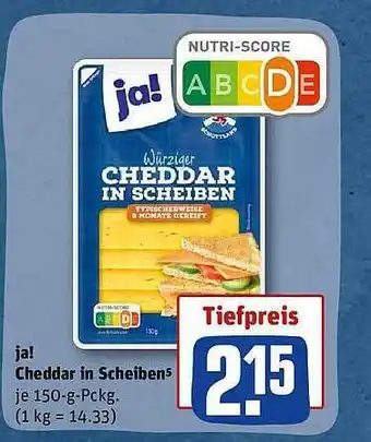 REWE Ja! cheddar in scheiben Angebot