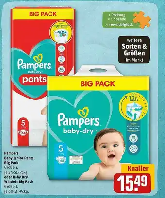 REWE Pampers baby junior pants big pack oder baby dry windeln big pack Angebot