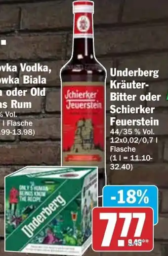 HIT Ullrich Underberg Kräuter Bitter oder Schierker Feuerstein 12x0,02/0,7 L Flasche Angebot