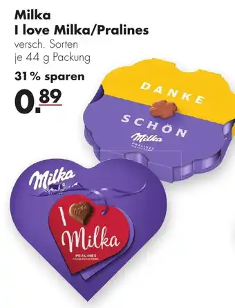 Handelshof Milka I love Milka/Pralines 44 g Packung Angebot