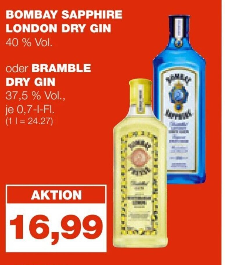 Bombay Sapphire London Dry Gin o. Bramble Dry Gin 700ml Angebot bei