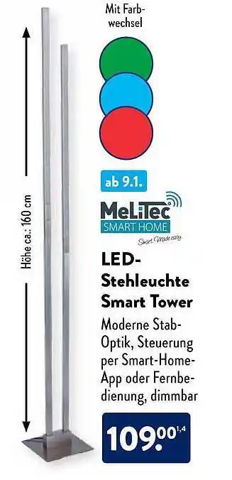 Aldi Nord Melitec led-stehleuchte smart tower Angebot