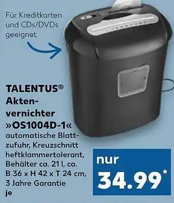 Kaufland Talentus aktenvernichter „0s1004d-1“ Angebot