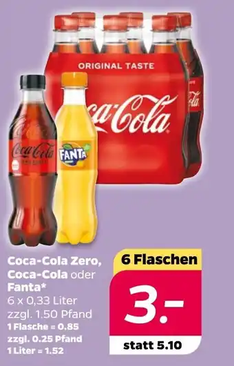 NETTO Coca-Cola Zero, Coca-Cola o. Fanta 6*330 ml Angebot