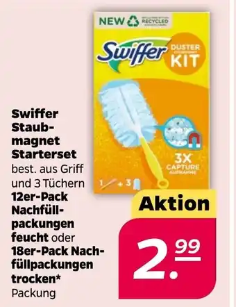 NETTO Swiffer Staubmagnet Starterset 3 Tuch. Nachfullpackungen feucht 12st. o. Nachfullpackungen trocken 18 st Angebot