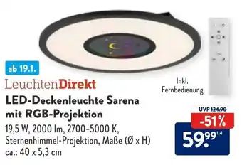 Aldi Süd Leuchten Direkt LED Deckenleuchte Sarena mit RGB Projektion Angebot