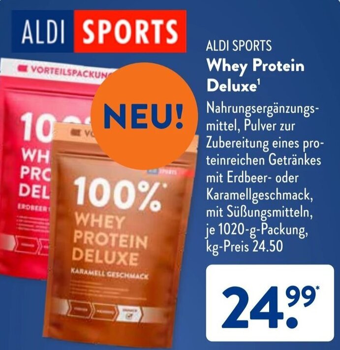 Aldi Sports Whey Protein Deluxe 1020 g Packung Angebot bei Aldi Süd