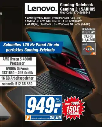 HEM Expert Lenovo Gaming Notebook Gaming 3 15ARH05 Angebot