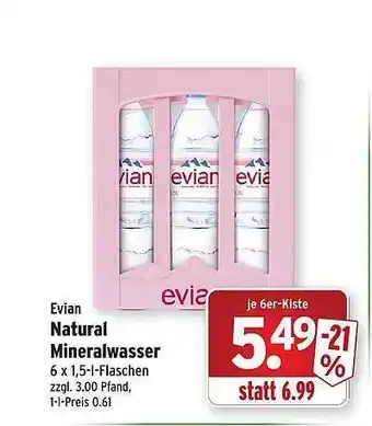 Wasgau Evian natural mineralwasser Angebot